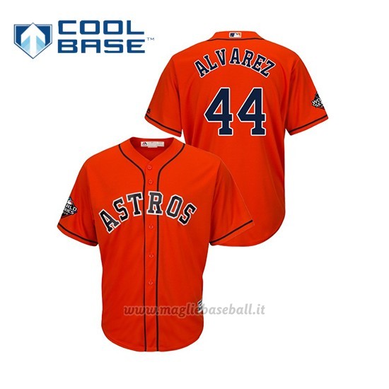 Maglia Baseball Uomo Houston Astros 44 Y Ordan Alvarez 2019 World Series Bound Cool Base Arancione